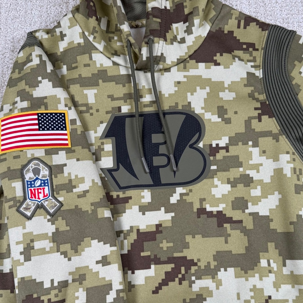 Nike Mens Small Cincinnati Bengals Salute To Service Green On Field Camo Hoodie